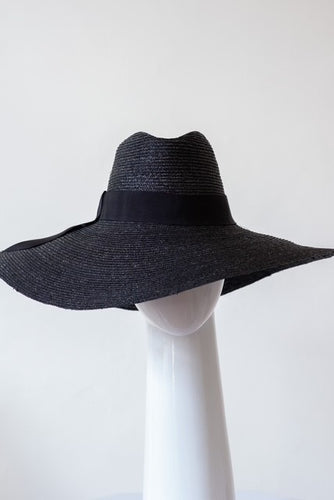 Black Straw Wide Brimmed Braid Hat