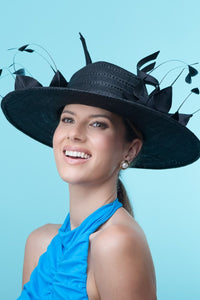 Black Wide Brimmed Hat with Flowers By Felicity Northeast Millinery