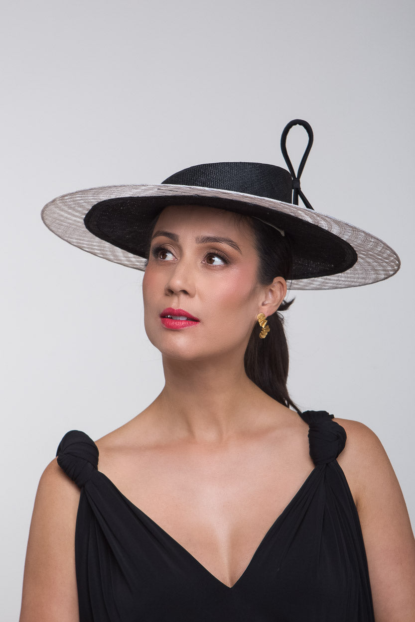 Black and Cream Statement Boater By Felicity Northeast Millinery