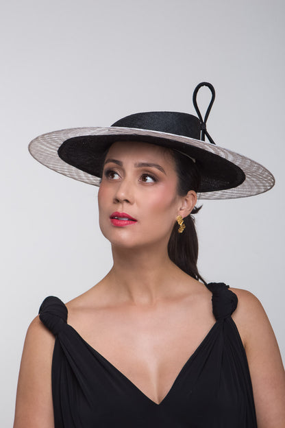 Black and Cream Statement Boater By Felicity Northeast Millinery
