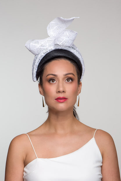 Black and White Wide Textured Headband by Felicity Northeast Millinery