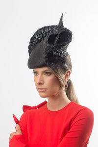  Black beret with Vintage Braid Wave By Felicity Northeast Millinery