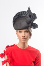 Load image into Gallery viewer,  Black beret with Vintage Braid Wave By Felicity Northeast Millinery