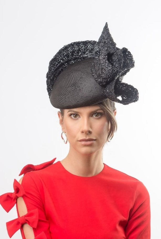  Black beret with Vintage Braid Wave By Felicity Northeast Millinery