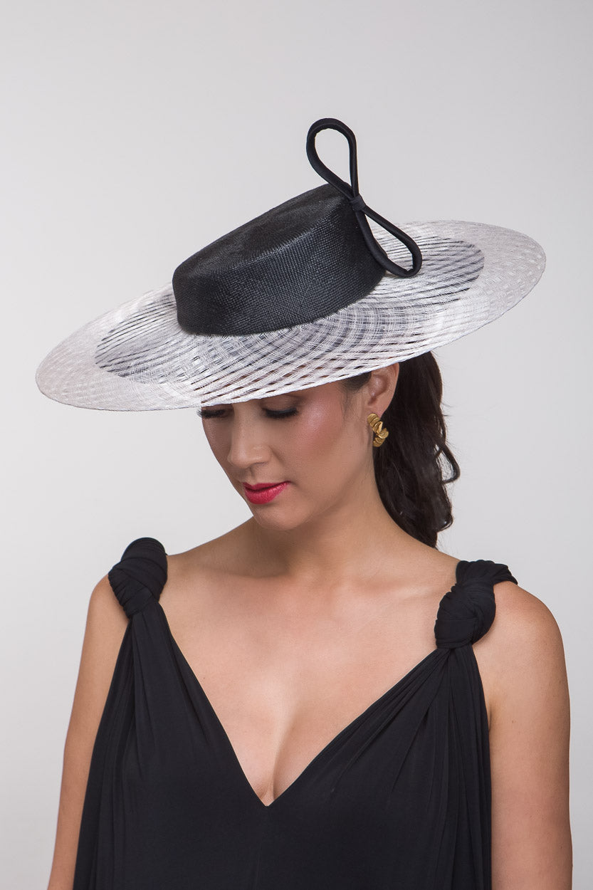 Black and Cream Statement Boater By Felicity Northeast Millinery