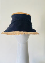 Load image into Gallery viewer, Bucket Travel Sun Hat in Black and Straw Braid