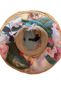 Bucket Travel Sun Hat, in Vintage Rose Print and Straw by Felicity-Northeast-Millinery 