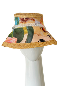 Bucket Travel Sun Hat, in Vintage Rose Print and Straw by Felicity-Northeast-Millinery