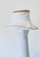 Load image into Gallery viewer, Bucket Travel Sun Hat in White and Straw Braid