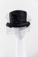 Load image into Gallery viewer, Classic Black  Veiled Top Hat  Felicity Northeast Millinery