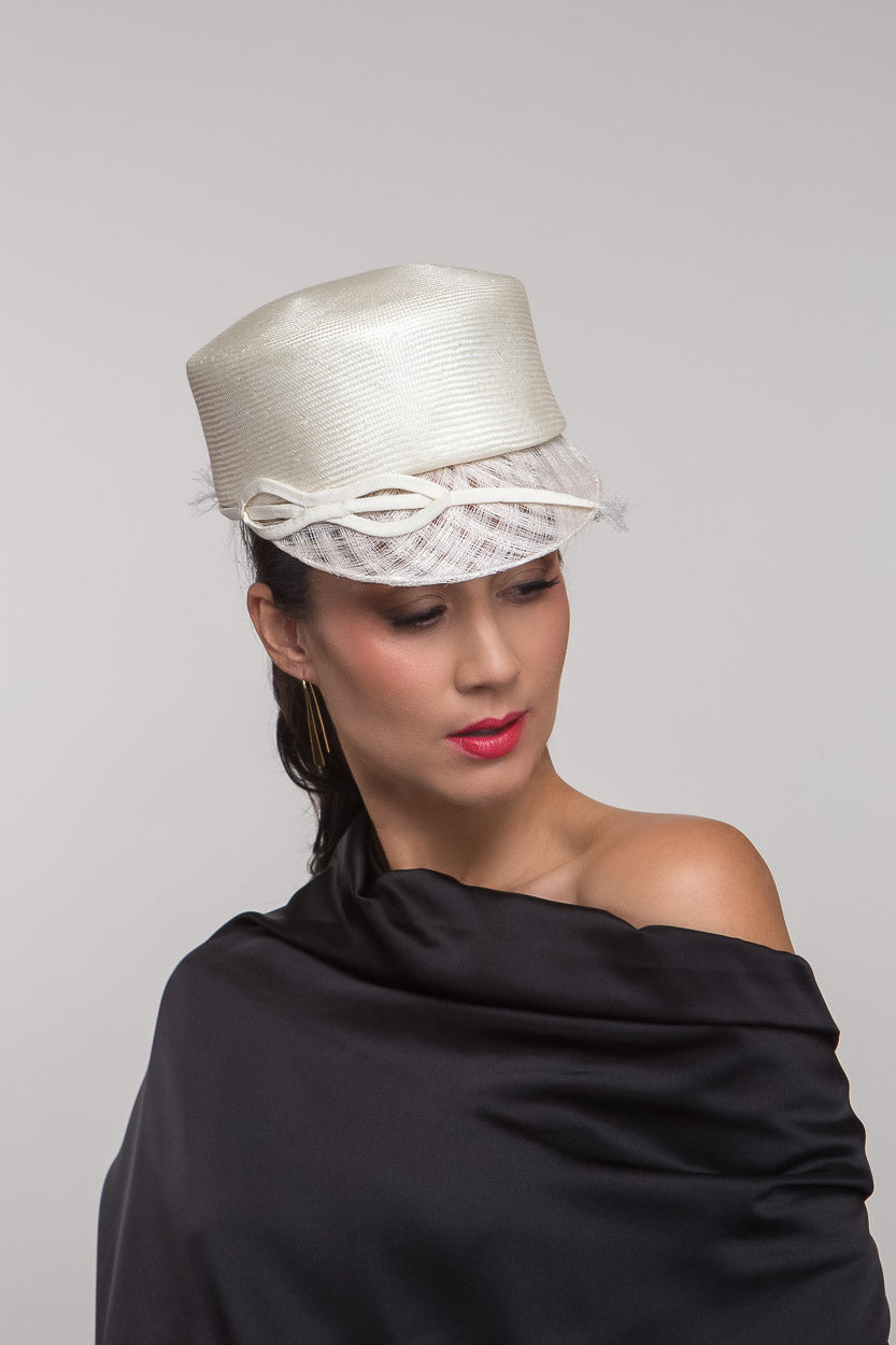 Cream Cap with Open Weave Visor by Felicity Northeast Millinery