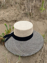 Load image into Gallery viewer, Cream and Black Wide Brim Panama Sunhat