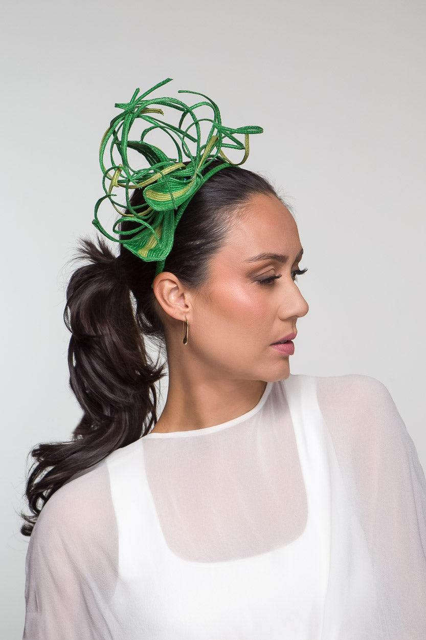Curled Leaf Headband in Greens Headband by Felicity Northeast Millinery