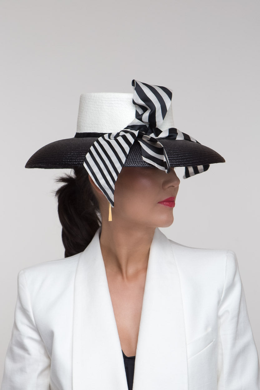  Derby Day Hat with Striped Scarf TrimBy Felicity Northeast Millinery