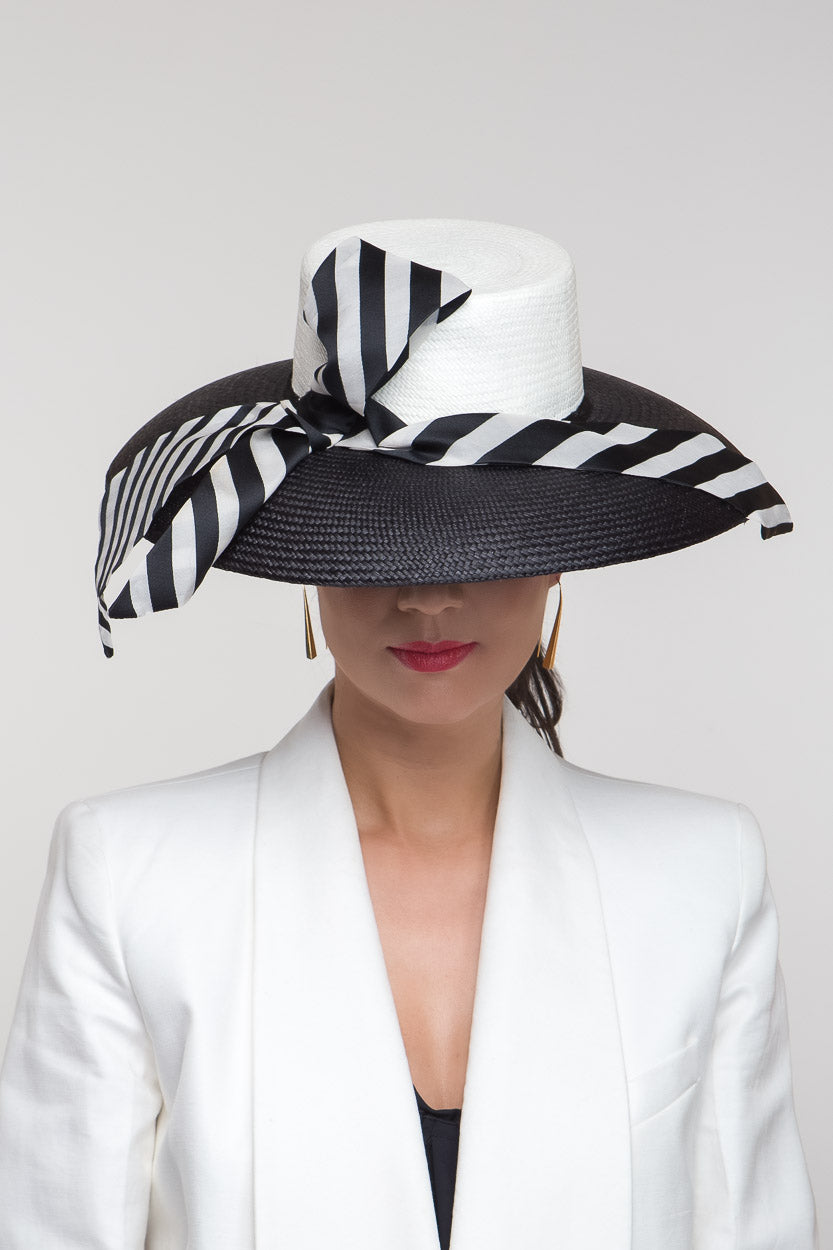  Derby Day Hat with Striped Scarf TrimBy Felicity Northeast Millinery