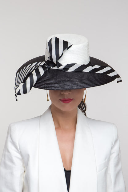 Derby Day Hat with Striped Scarf TrimBy Felicity Northeast Millinery