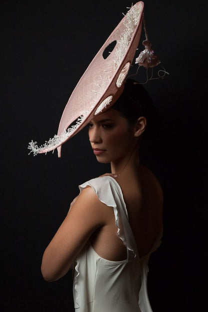 Enchanted -Pale Pink Sweeping Statement Platter handcrafted by Melbourne milliner Felicity Northeast