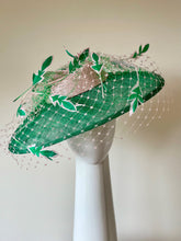 Load image into Gallery viewer, Wide Brimmed Hat with Feather Leaves in Greens and Pink