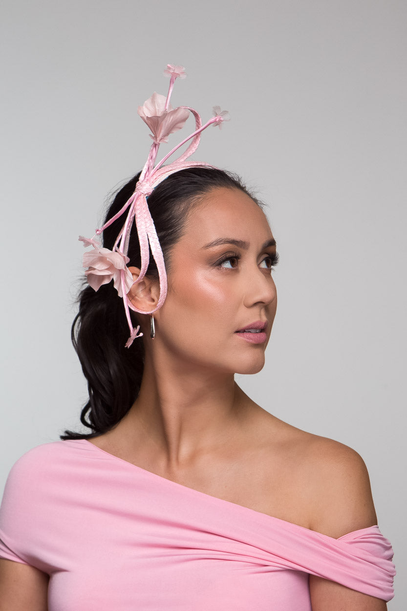 Floral Bow Headband in Pale Pink by Felicity Northeast Millinery