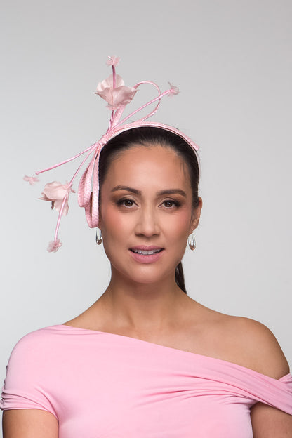 Floral Bow Headband in Pale Pink by Felicity Northeast Millinery