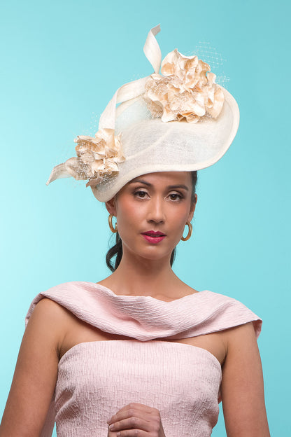 Floral Cream Platter Hat by Felicity Northeast Millinery