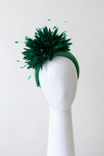 Load image into Gallery viewer, The Green Chrysanthemum Low Headband is a beautiful close fitting straw headband with pom pom chrysanthemums. Green is the colour of the season