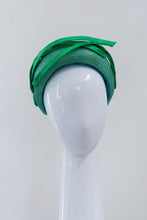 Load image into Gallery viewer, High Halo in Green with Silk Stripe Trim by Felicity Northeast Millinery