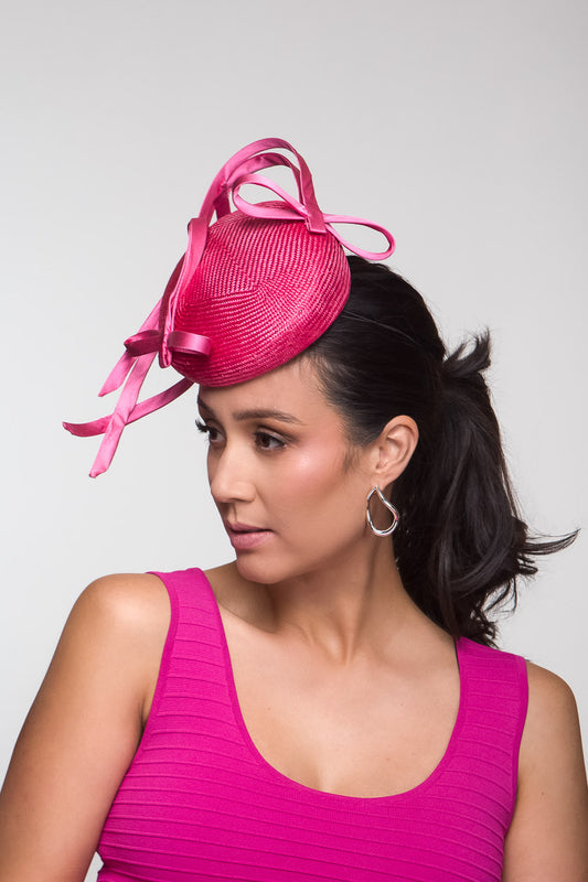 Hot Pink Bowed Cocktail Hat by Felicity Northeast Millinery