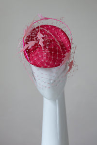Two Toned Pink Raised Beret with Floating Feathers