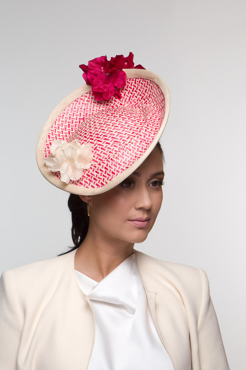 Hot Pink and Cream Floral Side Platter by Felicity Northeast Millinery