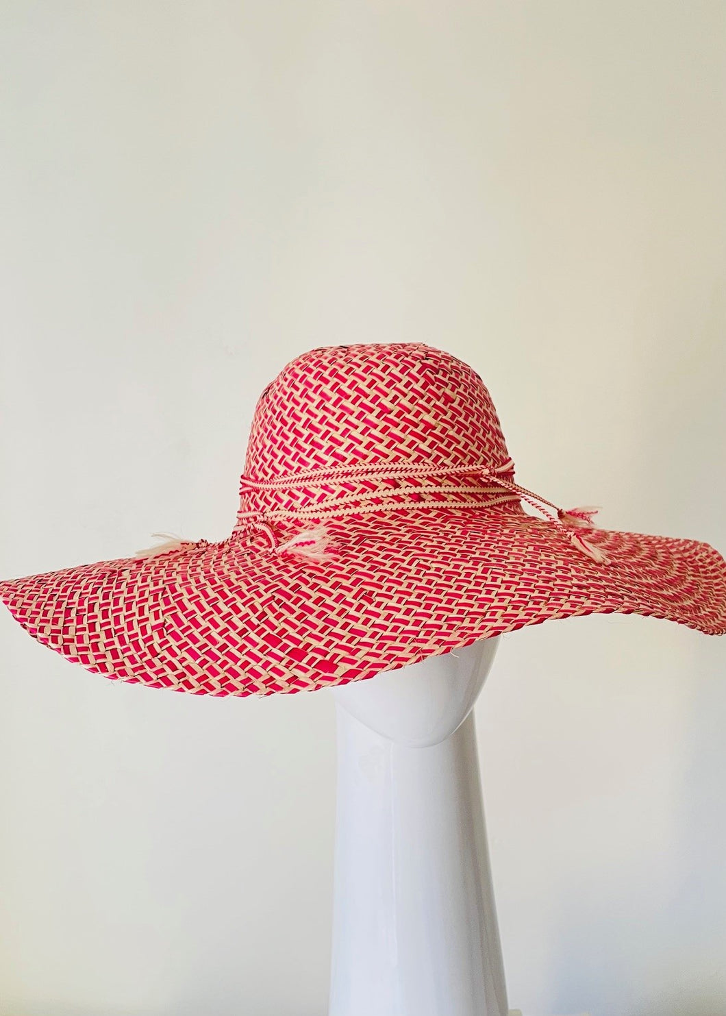 Hot Pink and Natural Straw Sunhat