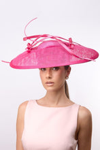 Load image into Gallery viewer, Hot Pink Oval Platter Hat with Silk Cascading Trim by Felicity Northeast Millinery