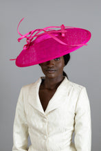 Load image into Gallery viewer, Hot Pink Oval Platter Hat with Silk Cascading Trim by Felicity Northeast Millinery