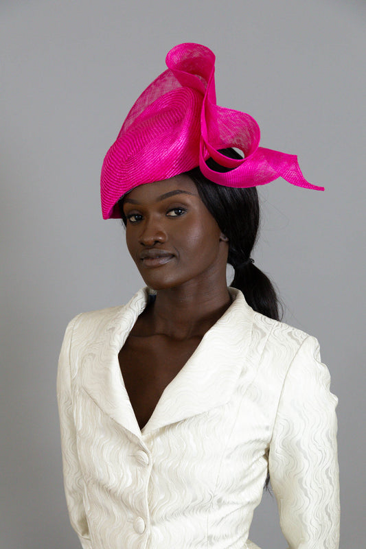 Hot Pink Sculptured Beret By Felicity Northeast Millinery