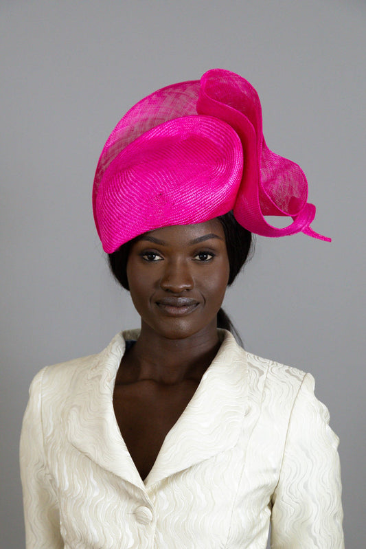 Hot Pink Sculptured Beret By Felicity Northeast Millinery