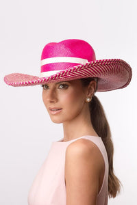 Hot Pink and Cream Cow Girl Hat  By Felicity Northeast Millinery