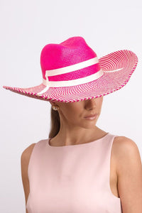 Hot Pink and Cream Cow Girl Hat  By Felicity Northeast Millinery