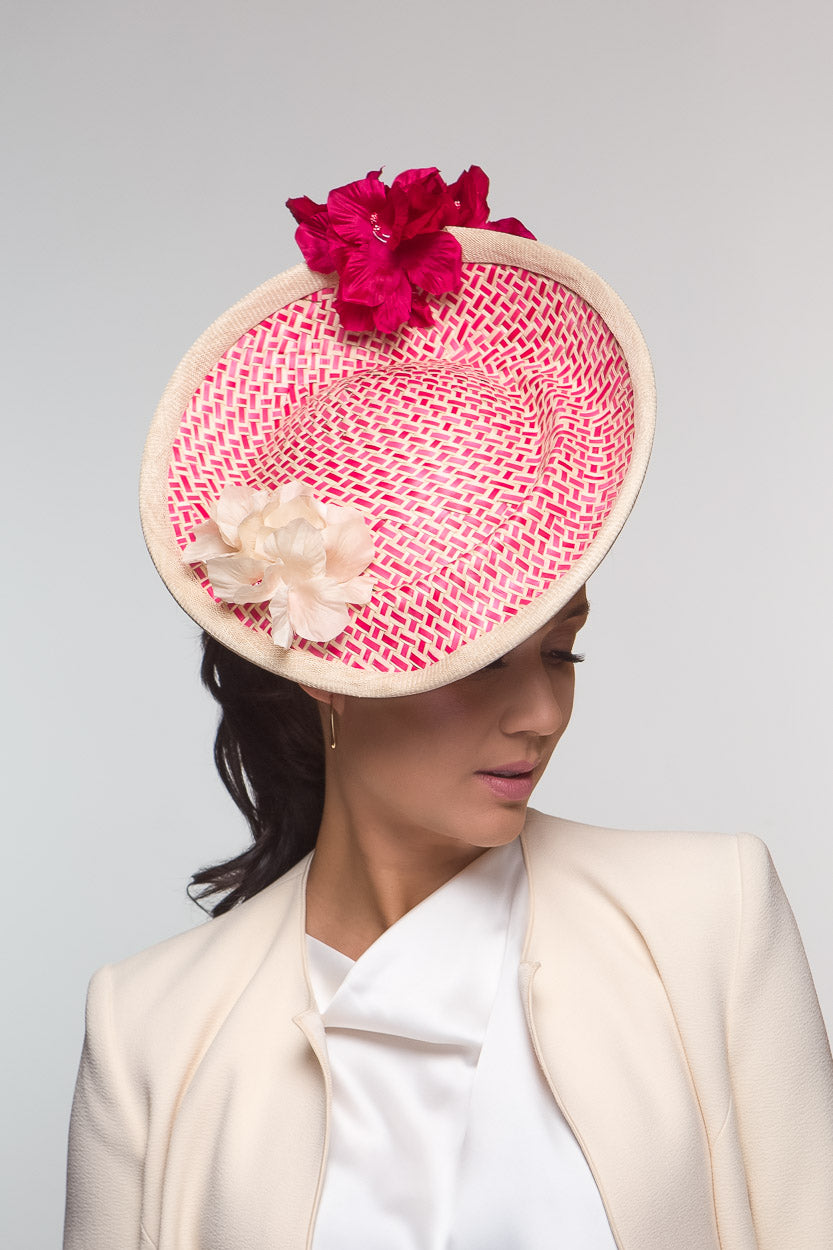 Hot Pink and Cream Floral Side Platter by Felicity Northeast Millinery