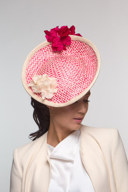 Hot Pink and Cream Floral Side Platter by Felicity Northeast Millinery