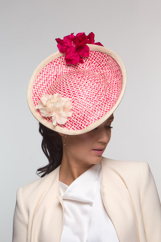 Hot Pink and Cream Floral Side Platter by Felicity Northeast Millinery