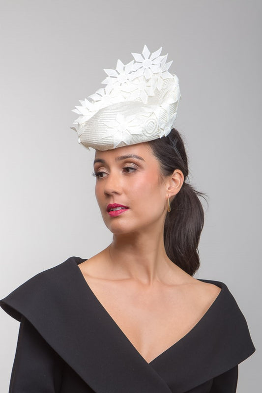 Lace Trimmed Beret in White by Felicity Northeast Millinery