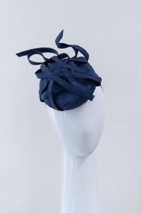 Navy Cocktail Button with Sweeping Braid Trim by Felicity Northeast Millinery