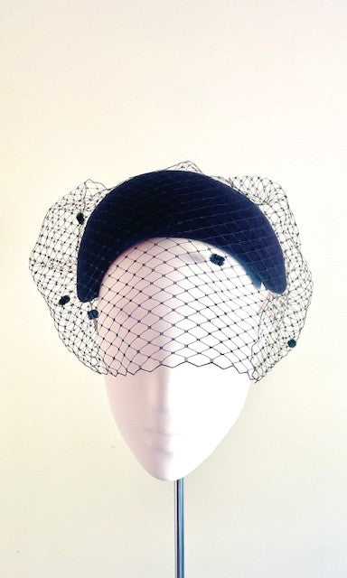 Navy Felt Headband with Removable Veiling