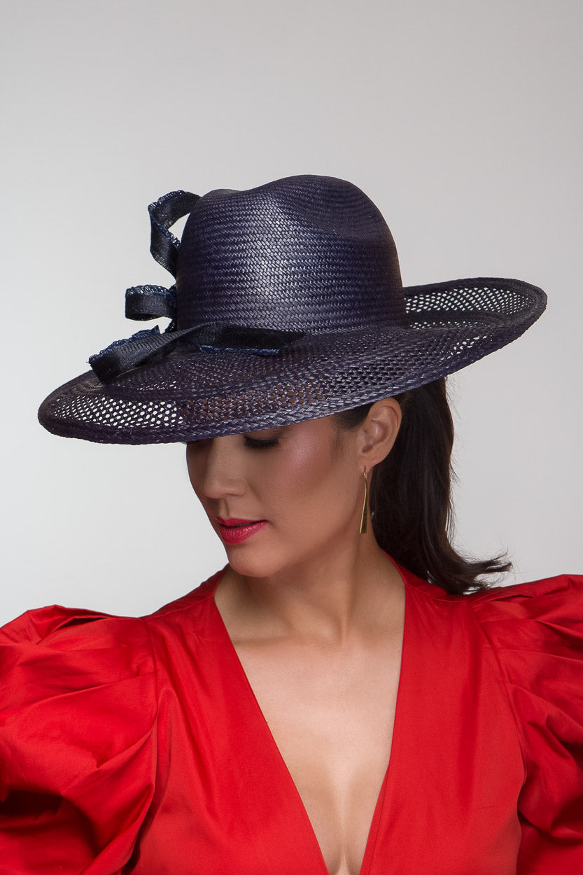 Navy Lace Weave Panama Hat By Felicity Northeast Millinery