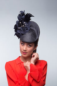Navy Platter Beret with Lux Silk Flower by Felicity Northeast Millinery