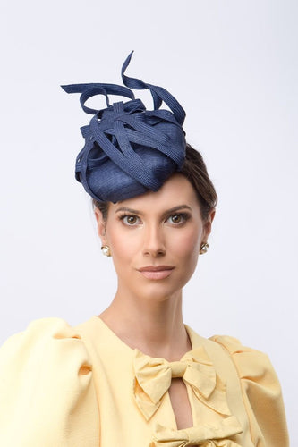 Navy Cocktail Button with Sweeping Braid Trim by Felicity Northeast Millinery