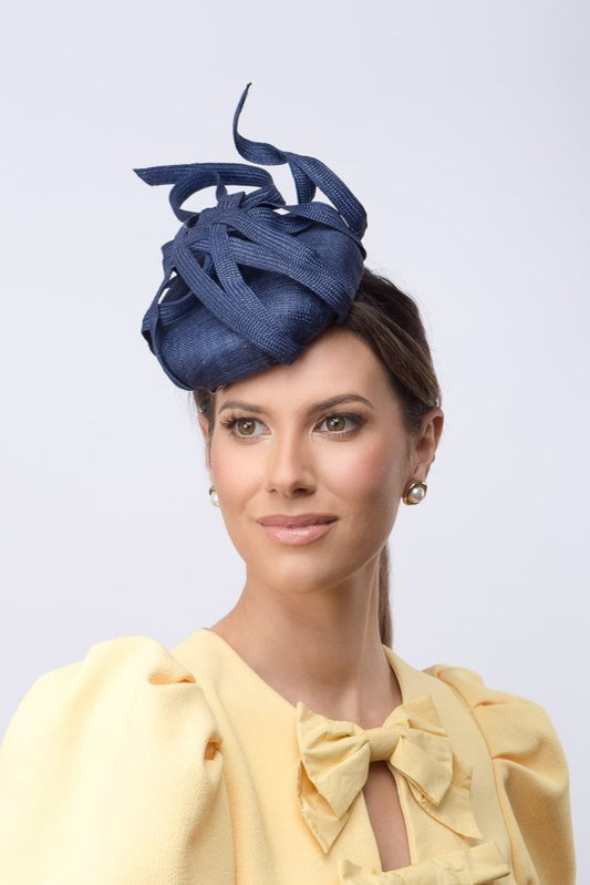 Navy Cocktail Button with Sweeping Braid Trim by Felicity Northeast Millinery