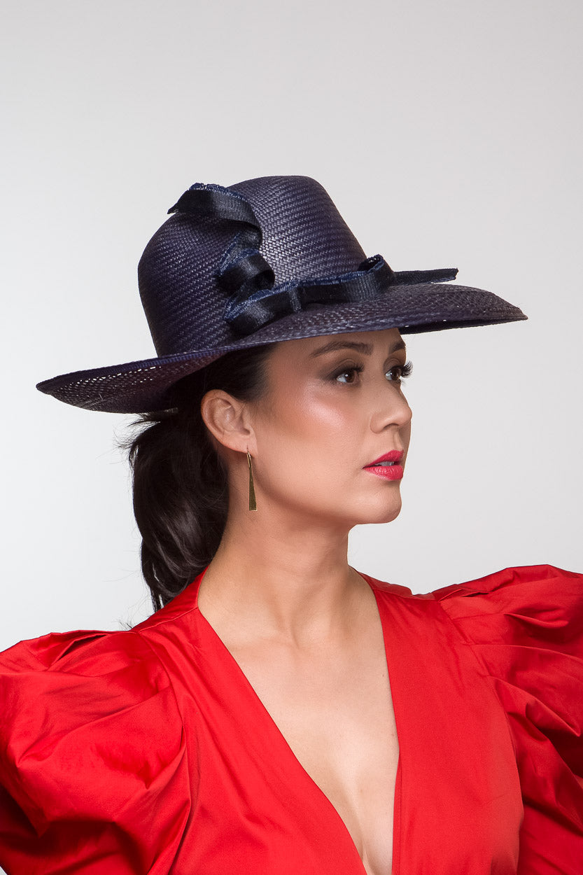 Navy Lace Weave Panama Hat By Felicity Northeast Millinery
