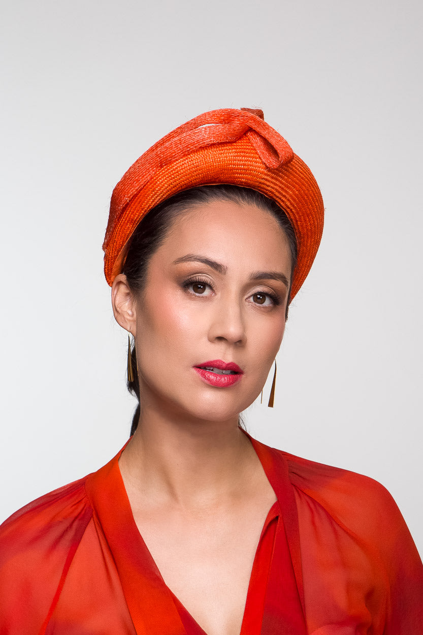 Orange Halo Headband with Sweeping Side Bow by Felicity Northeast Millinery
