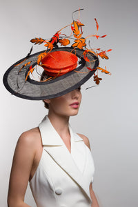Orange and Black Sweeping Platter with Dancing Feather Leaves by Felicity Northeast Millinery